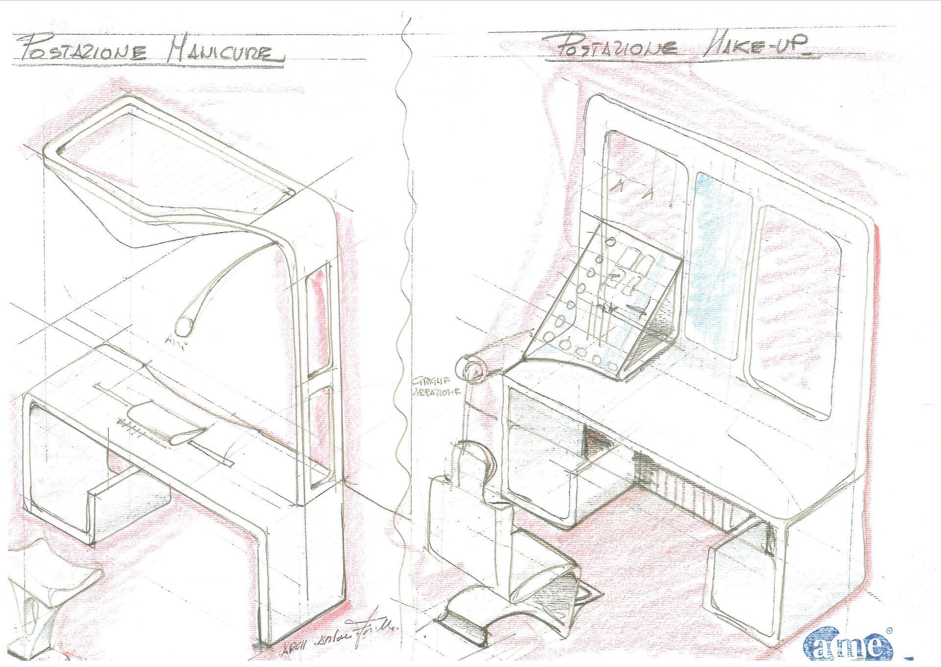 postazione manicure e make.up in fase di progettazione
